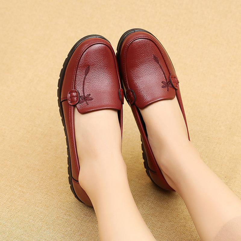 Fashion Spring Soft Soled Mother Black Single Shoes Genuine Leather Non-slip Casual Comfortable Middle-aged Ladies Flat Shoes Women Shoe