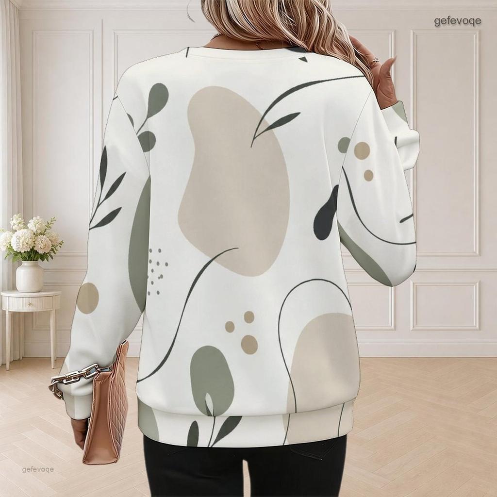 Women Plus Size Round Neck Long Sleeve Abstract Printed Casual Pullover Sweatshirt