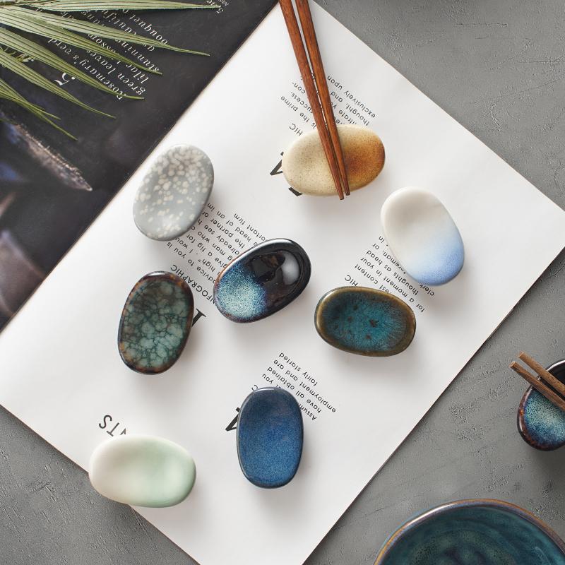 Japanese Ceramic Chopstick Rest Kiln Change Glaze Creative Chopstick Holder for Home Restaurant Table Setting Utensil Stand Gift