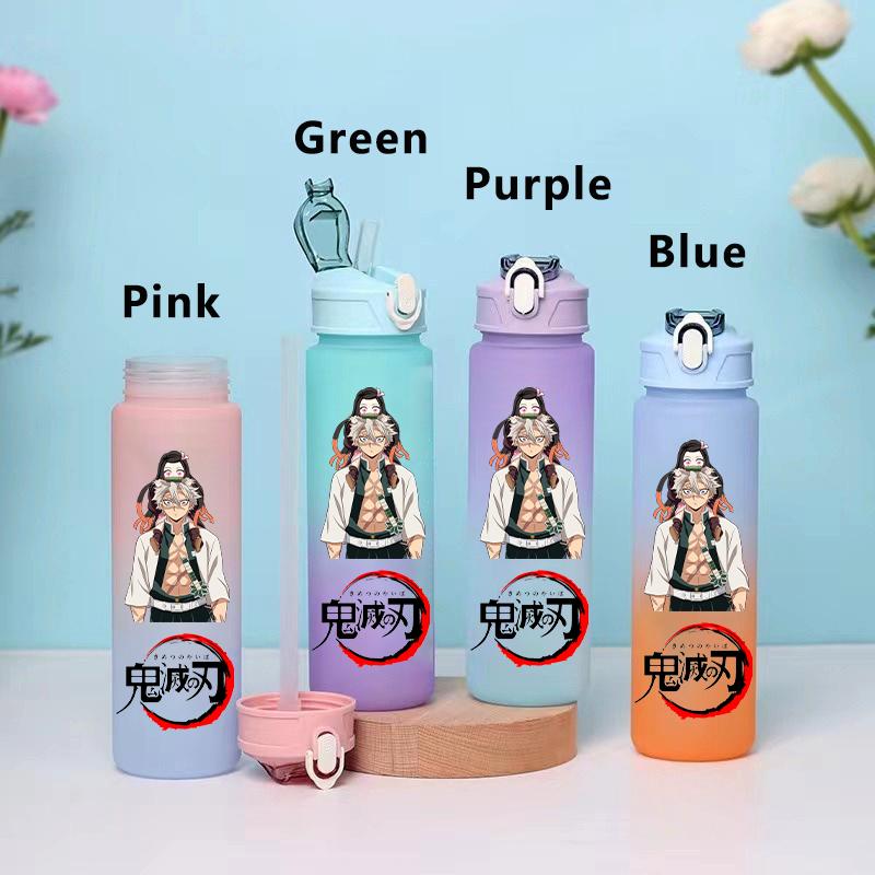 750ML Demon Slayer Cartoon Plastic Gradient Water Cup Portable Leak Proof Water Bottle Student Outdoor Sports Travel Water Cup