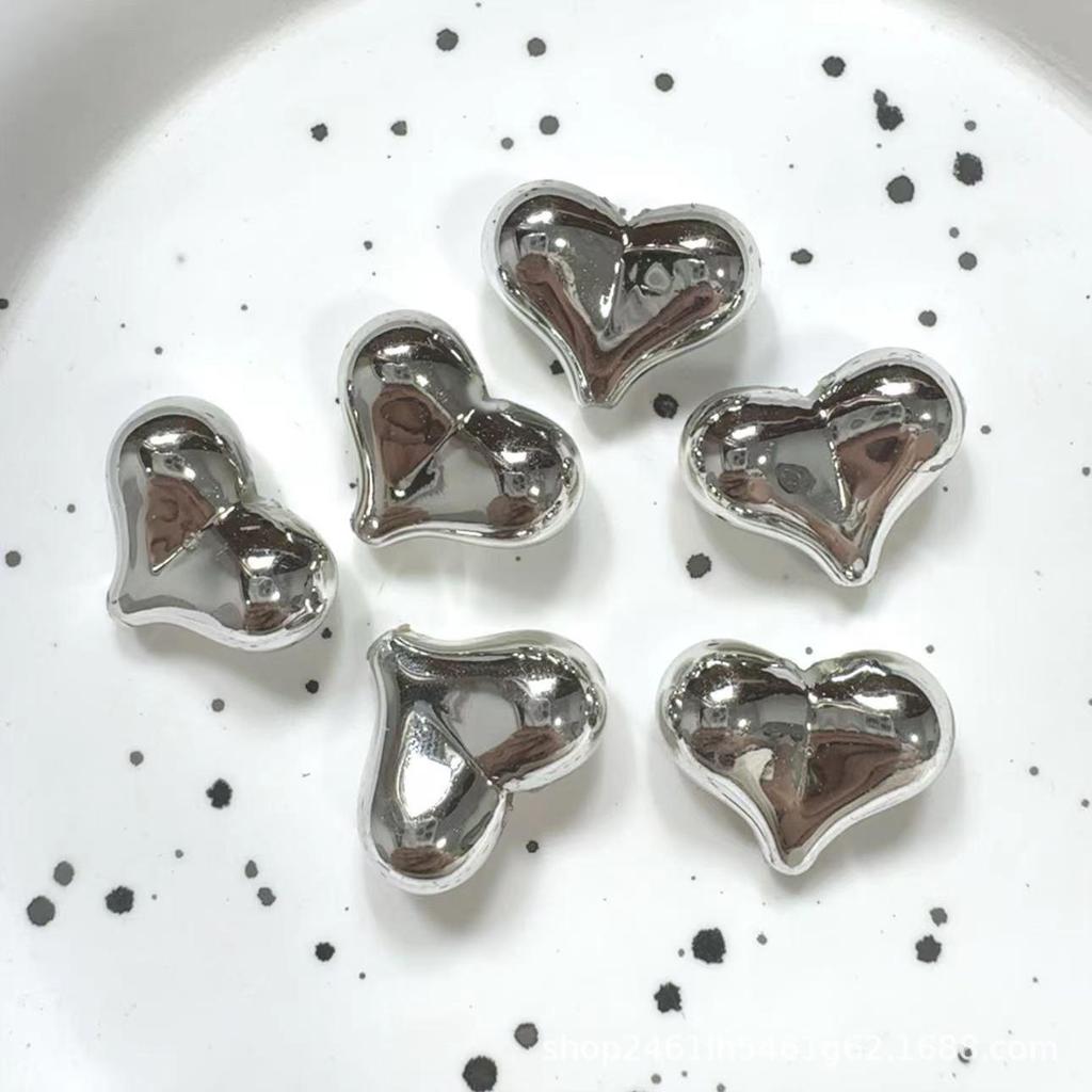 Peach Heart Beads: Electroplated Metal Through-Hole for DIY Bracelets & Phone Chains