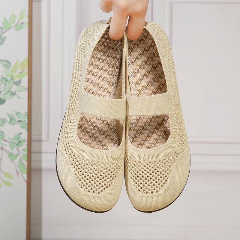Summer New Cloth Shoes Breathable Mesh Soft Sole Walking Casual Shoes Flying Woven Shoes Comfortable Single Shoes