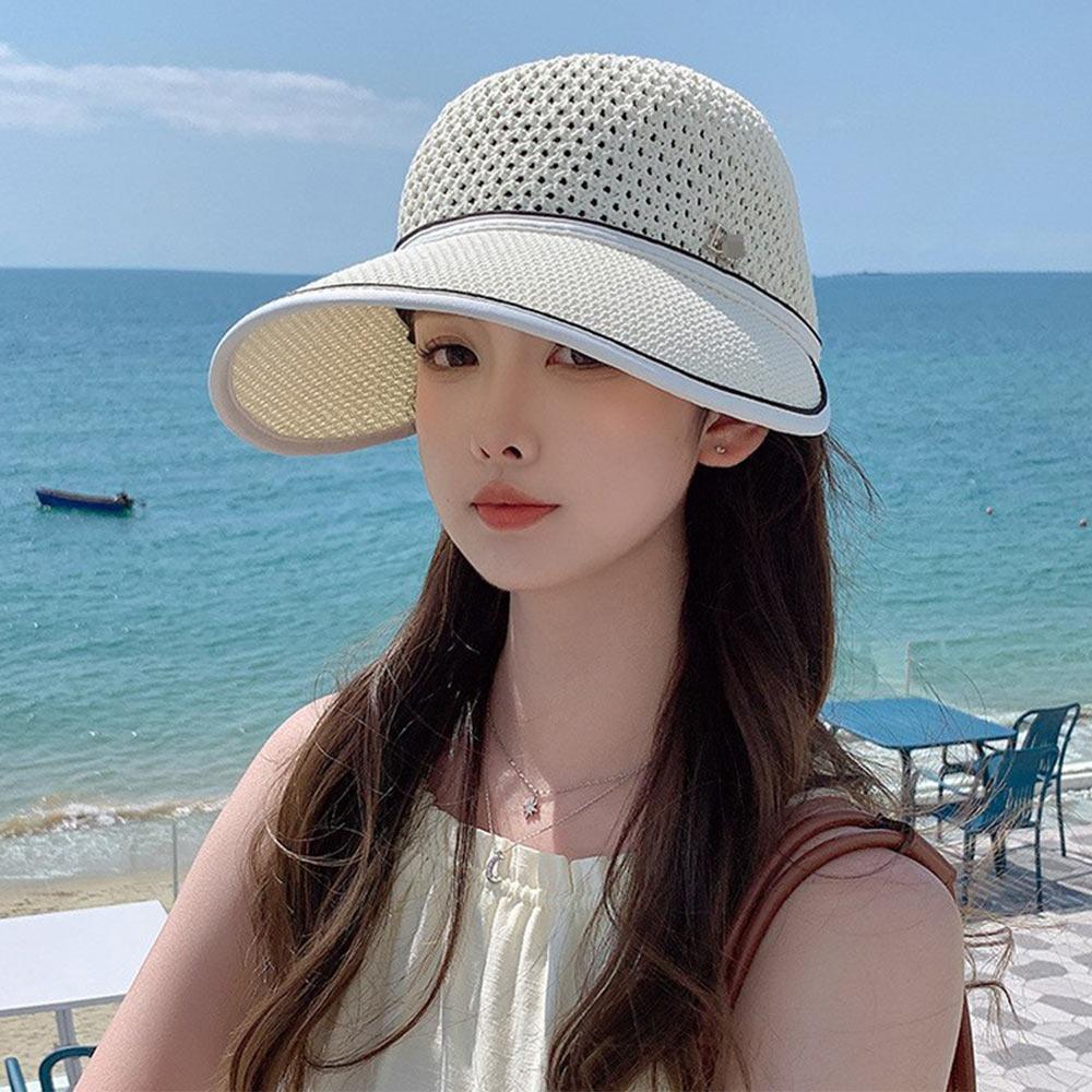 Summer Sun Protection Women Sun Cap Straw Breathable Sun Visor Hat Large Brim Casual Beach Hat Women