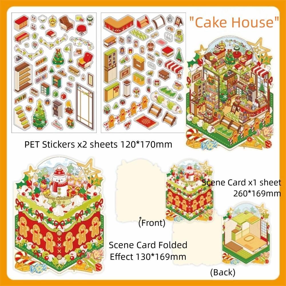 Christmas House Series 3D Cartoon Miniature Scene Stickers DIY Handmade Stacked Layers DIY Cabin Scene Sticker