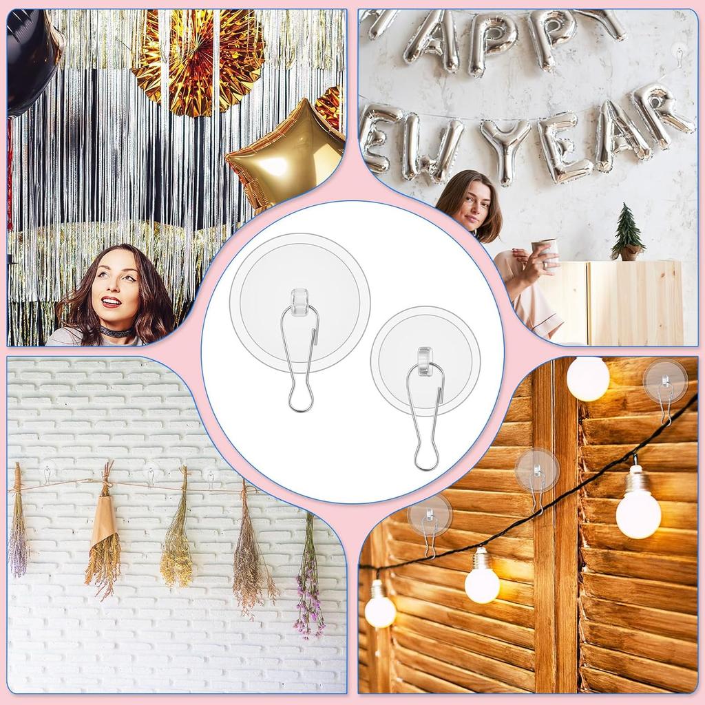 40 Pack Self-Adhesive Ceiling Hooks for Hanging, Removable Small Disc Sticker Hanger Transparent Ceiling Discs with Metal Hook for Christams Wedding