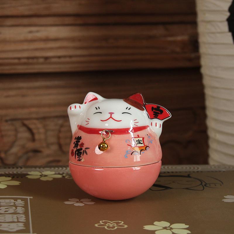 

Japanese Ceramic Maneki-neko Lucky Cat Wobbling Figurine Bedroom, Living Room, Study Desk Decorative Ornament