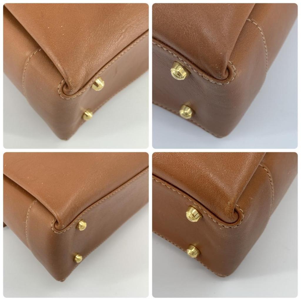 OLD GUCCI Bamboo 2way Handbag Shoulder Crossbody Bag Top-Handle Brown Gold Hardware Leather