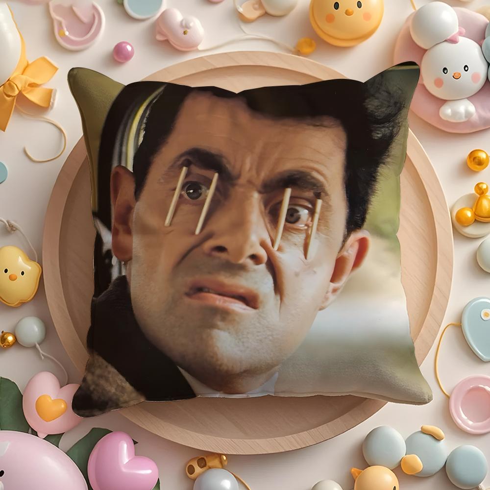 Federa Cuscino Mr B-Bean-N Morbido Tessuto Peluche Copricuscino Stampato Double-Sided Caldo Cuscino per Divano Invernale