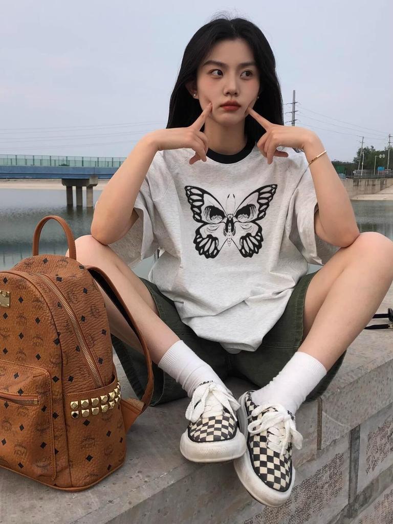 2025 Summer American Striped Loose Fit Women's Cotton Half-Sleeve T-Shirt