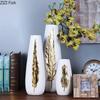 Gold-plated Feather Vase Desk Decoration Artificial Flowers Decorative Flower Arrangement Ornaments Vases Modern Home Decor