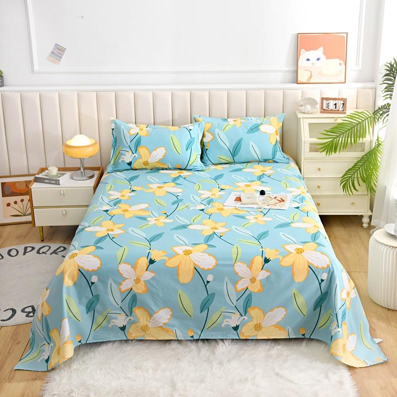 Simple Modern Plant Flower Printed Aloe Vera Cotton Brushed Bed Sheet Bedroom Printed Bed Cover Juego De Tres Piezas En La Cama