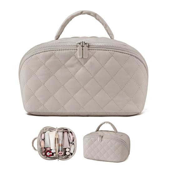 Damen Reise Kosmetiktasche Flach zu öffnen Make-up Organizer mit mehreren Fächern Auslaufsichere gesteppte Toilettentasche für Urlaub und täglichen Gebrauch