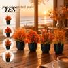 Bookshelf Artificial Plant Simulated Small Potted Plant, Maintenance-Free, Realistic Autumn Leaves Fall-themed Faux Mini Fake for Desktop Decor Color