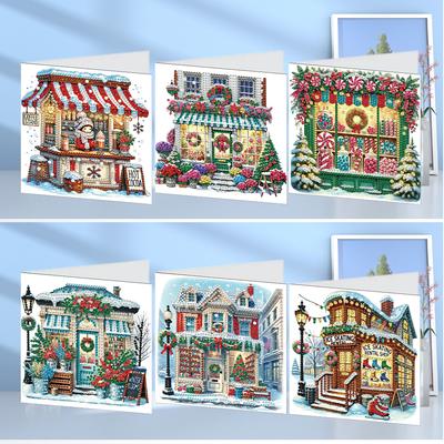 6pc Christmas Greeting Cards DIY Diamond Painting Handmade Cards Diamond Art Mosaic Postcards for Festivals and Celebrations