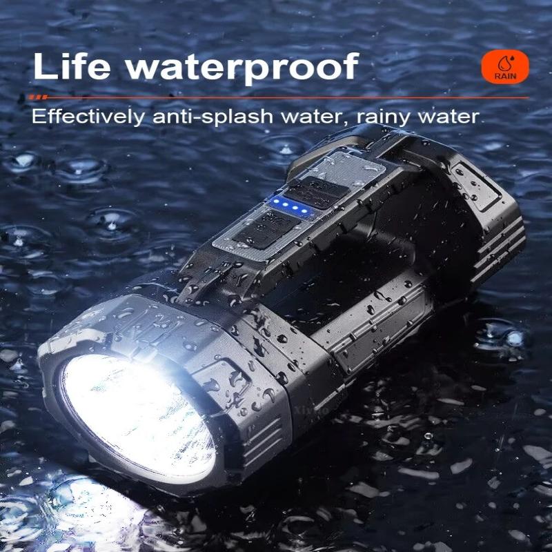 New LED Solar Searchlight Outdoor Long Range Flashlight Strong Light Torch Solar+Type C Rechargeable Flashlight Camping Lighting