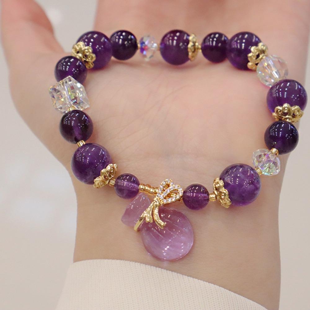 Creative Purple Crystal Bracelet Pendant Flower Fringe Bracelet Purple Beads Bangle  Jewelry Gifts