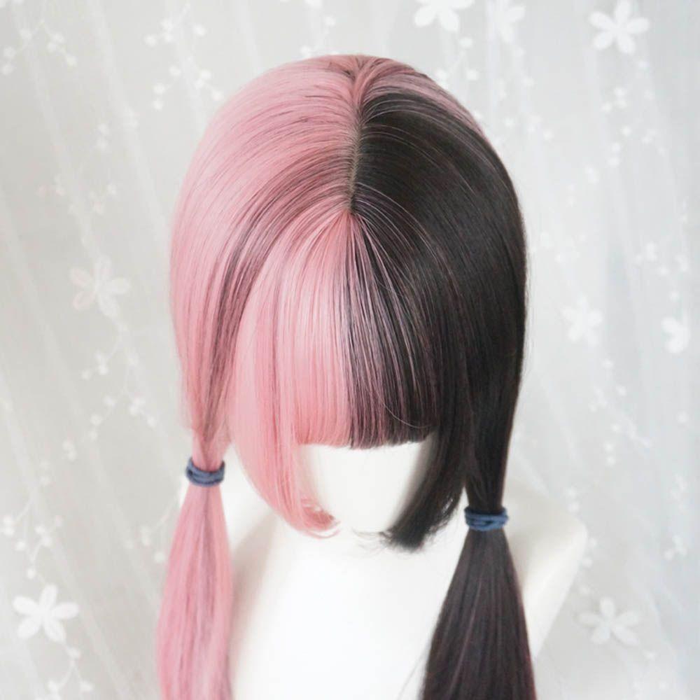 Goth Style Hair Synthetic Bangs Lolita Double Color Toupee Long Straight Hair Black&pink Wig