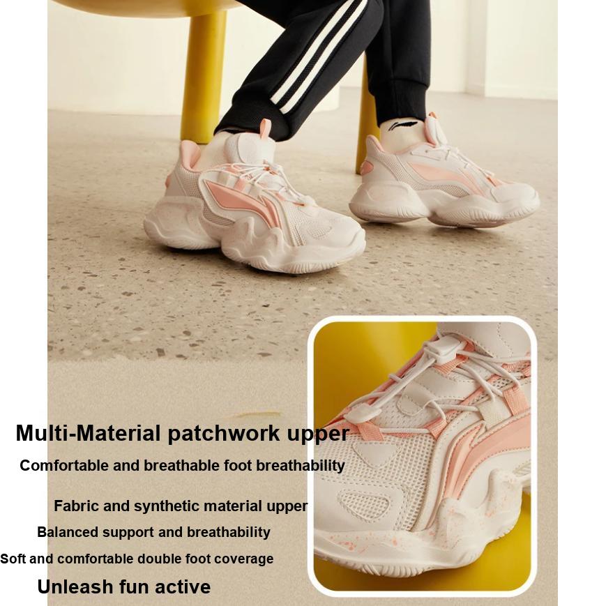 Li Ning Pohodlné Dětské Ležérní Boty s Nízkým Svrškem Dětské Ležérní Boty Bílé Růžové YKCQ198-22