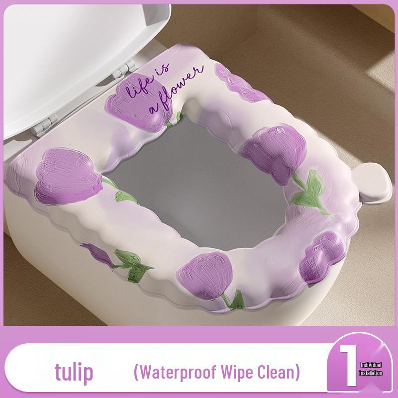 Four-Season Waterproof Toilet Seat Cushion with Lid and Thickened Pattern Cover