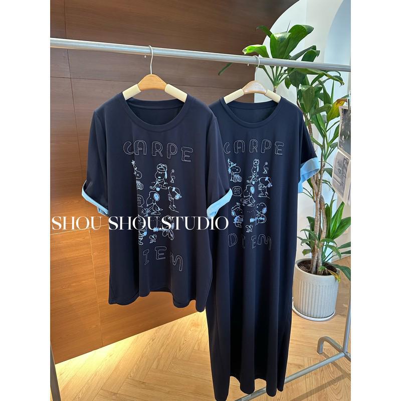 New 2026 Summer Round Neck Short Sleeve Loose Fit Raglan Long Dress Skirt with Print 2XL