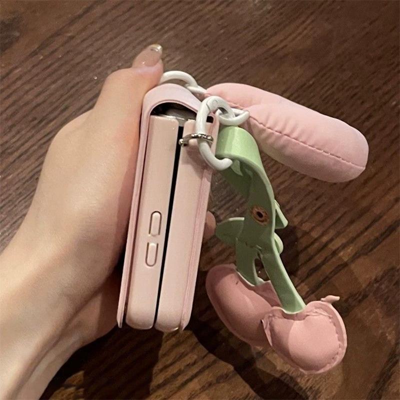 Book Style Pink Case for Samsung Z Flip6 zflip5 OPPO Find N3 N2Flip/Xiaomi Mix Flip2 Casing Cover Cute Cherry Pendant