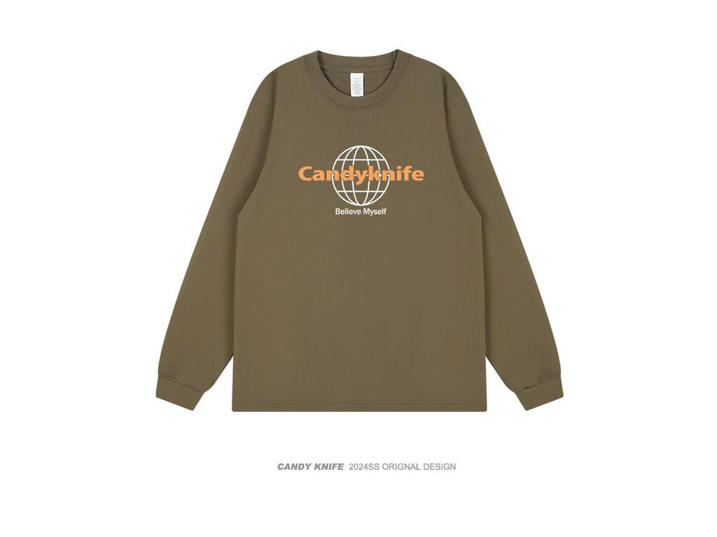 Trendy Unisex Autumn/Winter Ribbed Cuff Print Long Sleeve T-Shirt