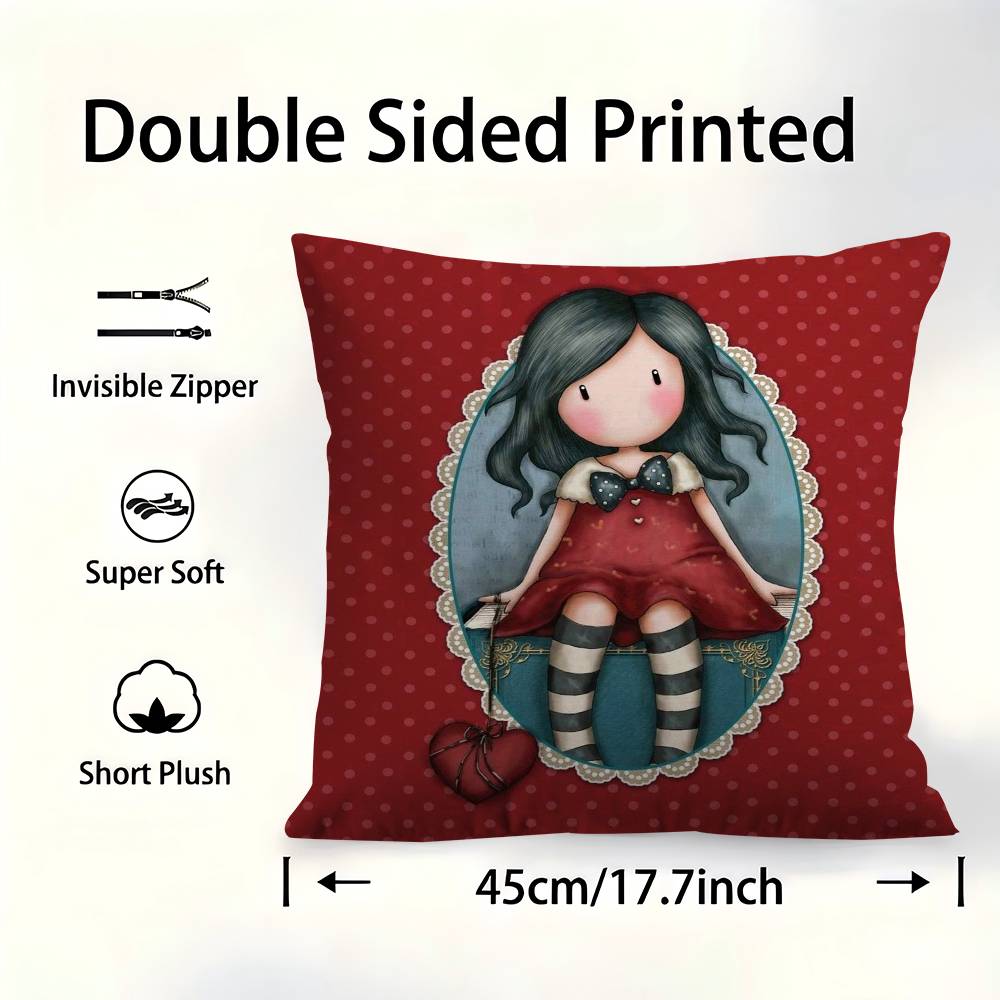 SSantoroGorjuss Cute Cartoon Girl Pillow Cover For Bedroom Room And Living Room Sofa Decorative Cushion Cover