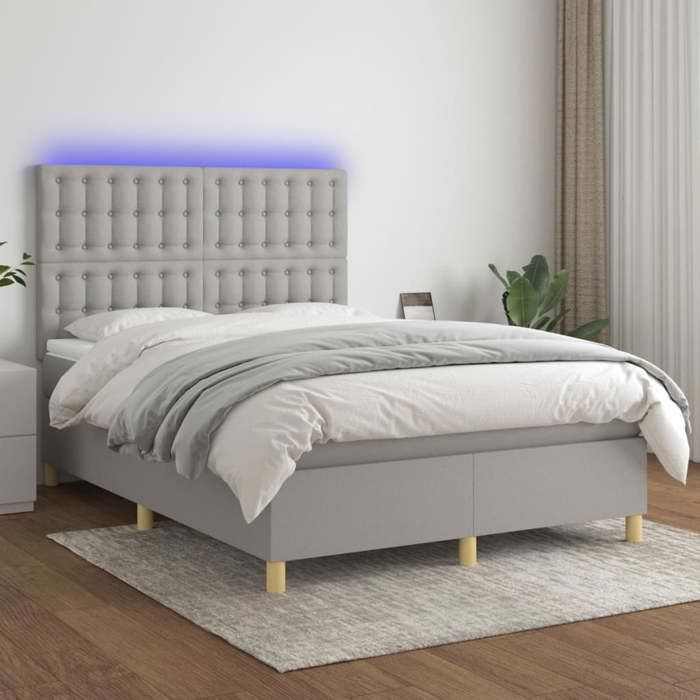 VidaXL Slat Bed Base with Mattress and LEDs, Upholstered Bed, Double Bed, Adult Bed for Interior Bedroom, 3135757