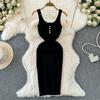 French Style Temperament Knitting Vest Suspender Skirt 2024 Summer Women's Fancy Sleeveless Waist Slim Looking Sheath Dress