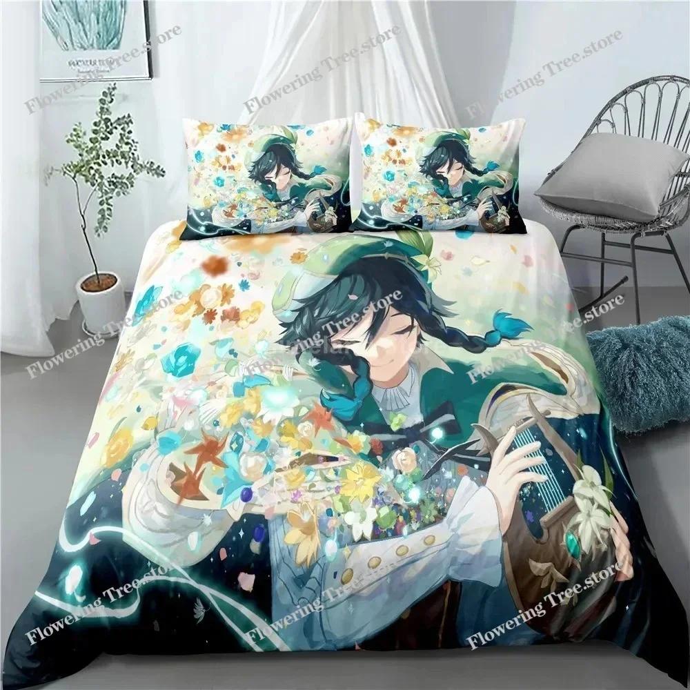 Genshin Impact Bedding Set Game Print Duvet Cover Quilt Soft Duvet Cover Sets Home Textile Queen King Size Girl Kids Room Decor0