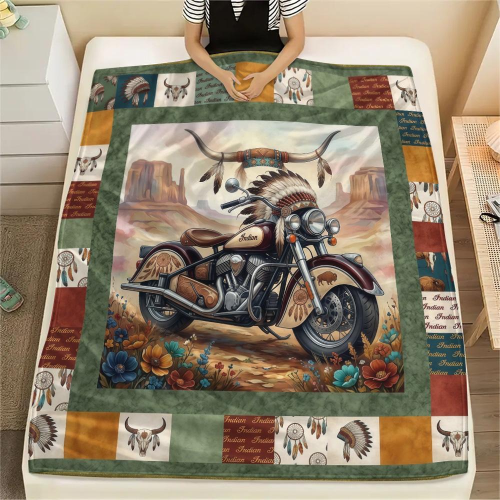 1Pc Indian Chief Elephant Print Flannel Blanket High Quality Warm Comfortable Cover for All Seasons Perfect for Gifts Home Decor