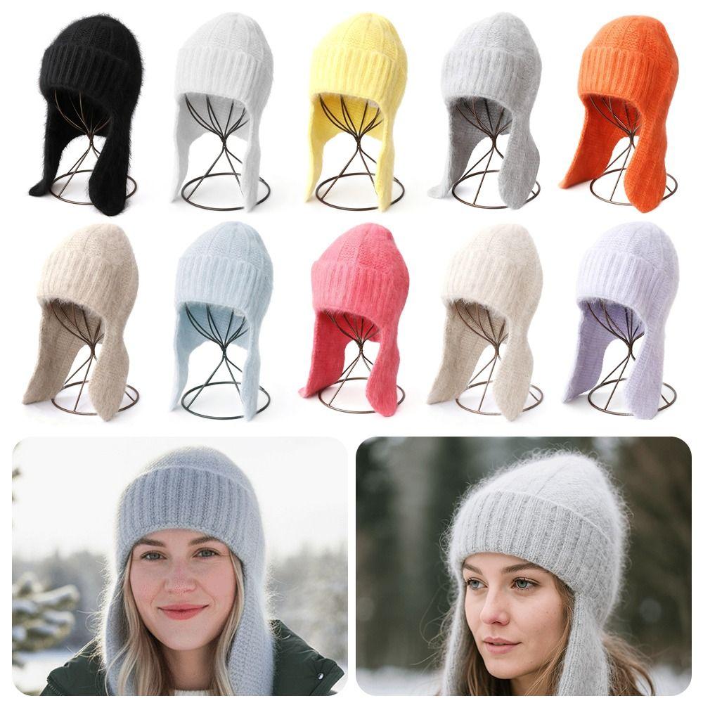 Warm Fur Ear Flap Cap Soft Skullies Beanies Cozy Woman Knit Cap Winter Season