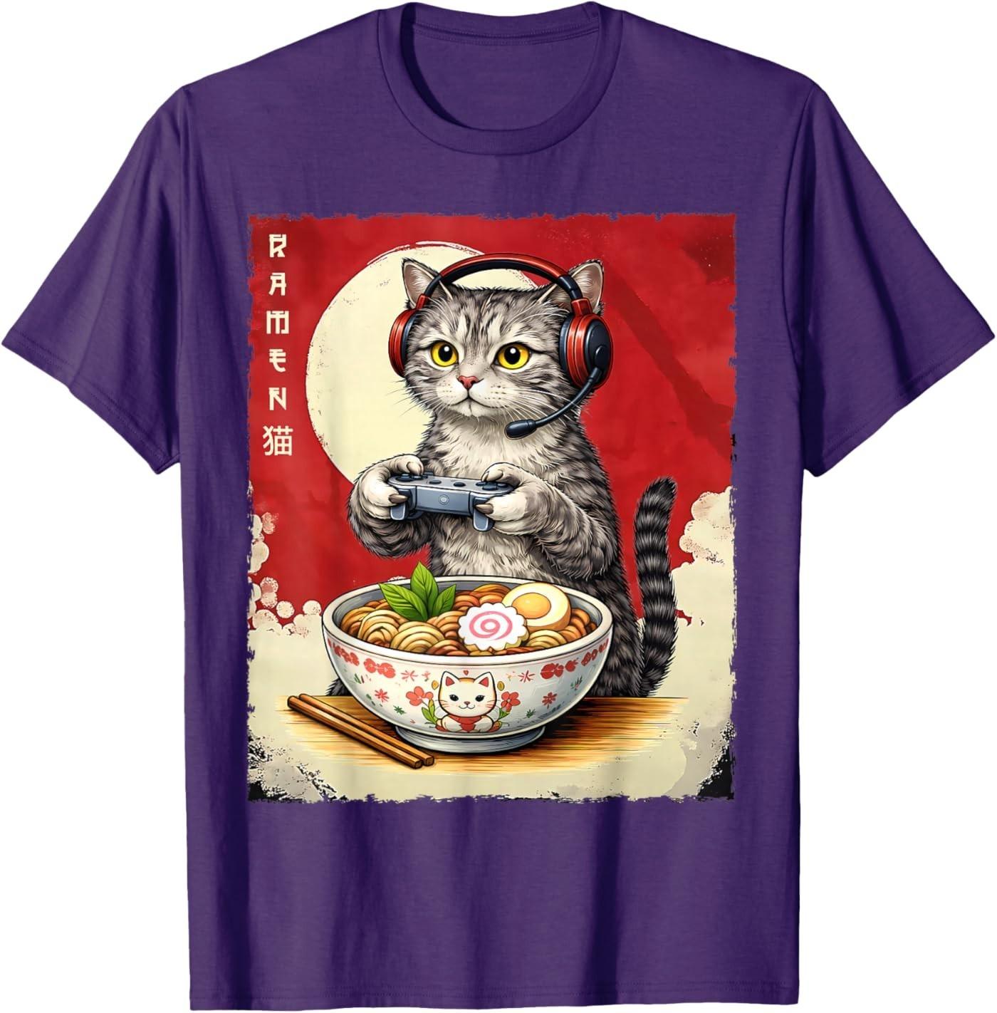 Cat Ramen Japanese Funny Kawaii Gamer Cat Anime Gifts T-Shirt S разноцветный