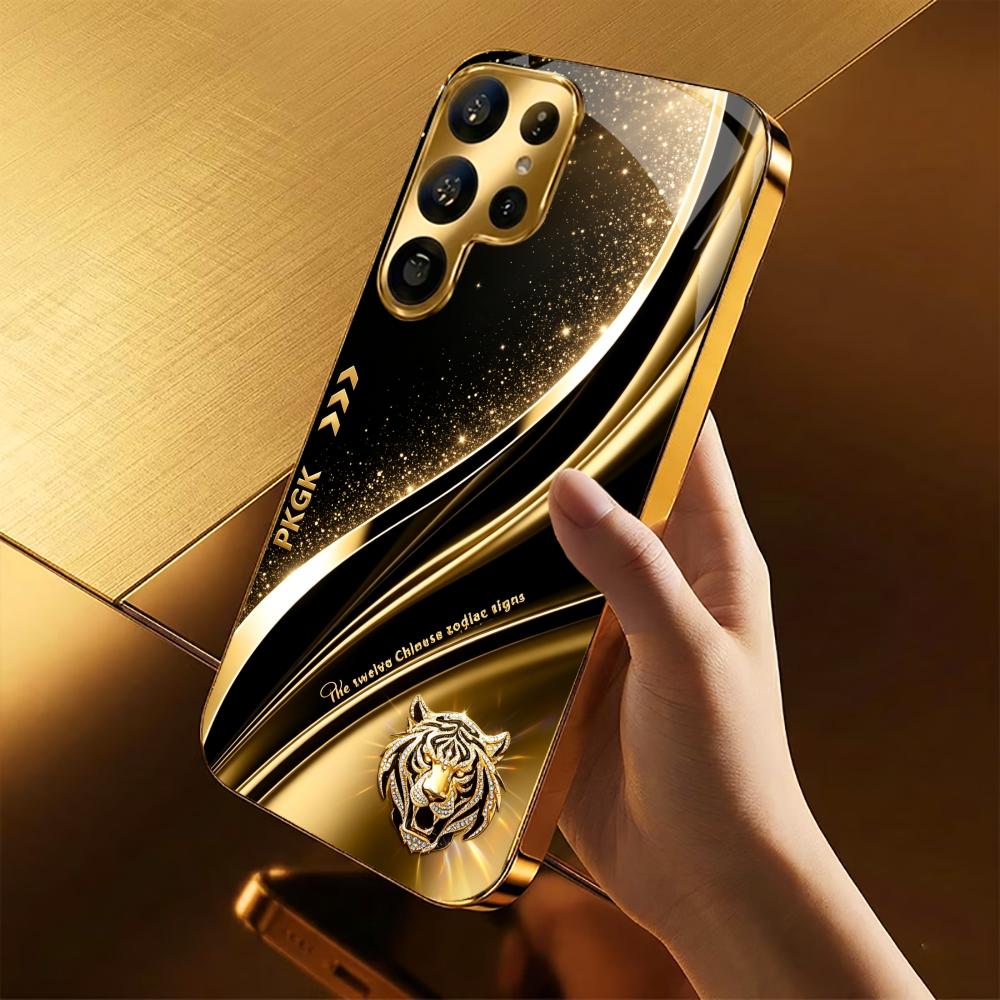 New Bling Black Gold Tiger phone case s26 ultra case s25 ultra case glass for Samsung Galaxy S26 S25 S24 S23 S22 FE Ultra Plus