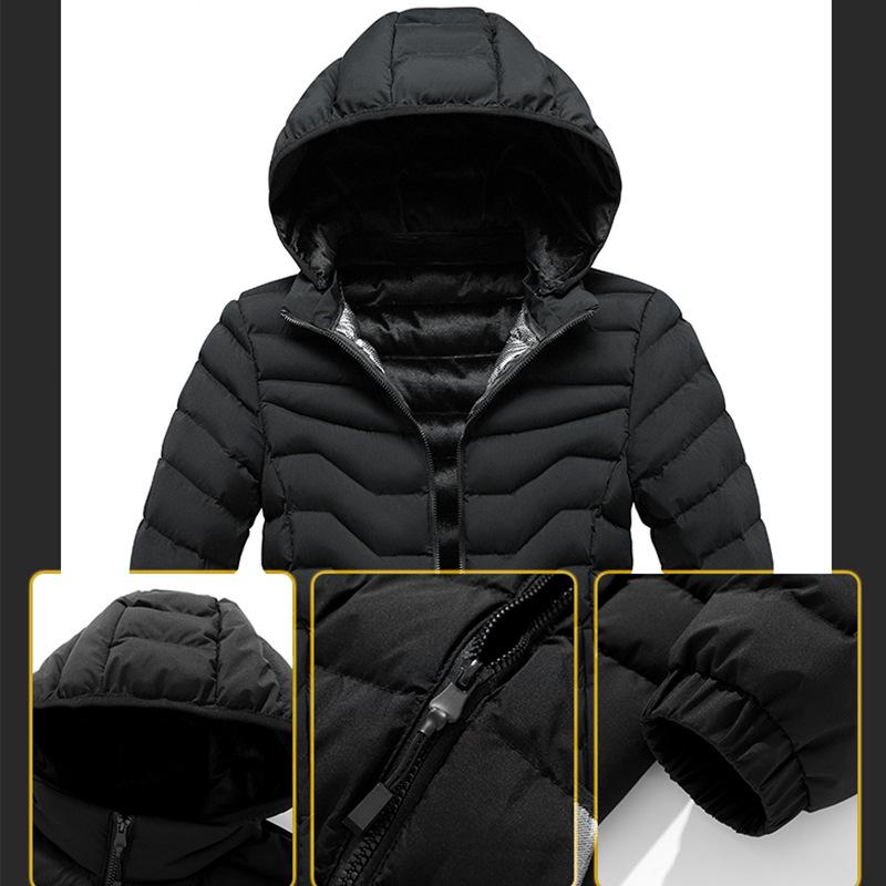 Winter Solid Colour Comfortable and Versatile Jacket Removable Cap Light Cotton Jacket Men's Models Padded Thickened Hooded Jacket Men