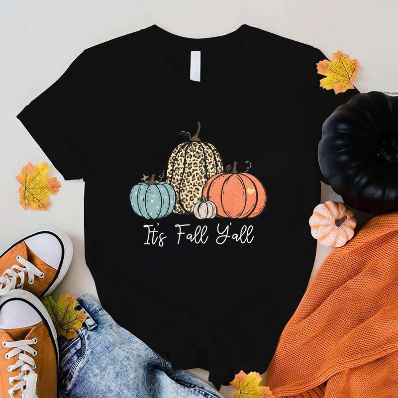 Heiß Es ist Herbst Ihr Lieben Kürbis Bedruckte T-Shirts für Damen Kurzarm Lustig Es ist Herbst Ihr Lieben Kürbis Rundhals T-Shirt Tops