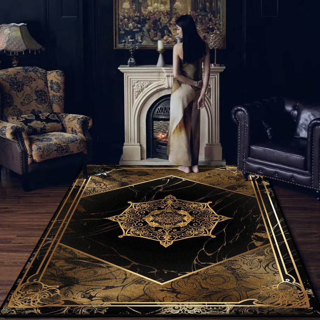 Modern Luxury Black Carpet for Living Room Washable Decoration Home Chinese Style Rugs for Bedroom Non-slip Large Rug Bath mat