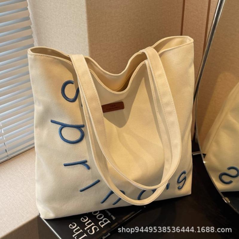 Embroidered crossbody letter canvas bag women's casual large capacity shoulder tote versatile student class tote bag