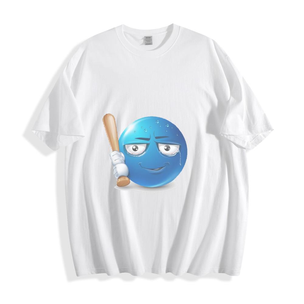 Epic Blue Emoji Bat Tee - Ultimate Cool Smiley Design Unisex Shirt