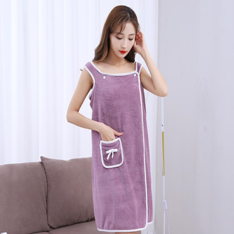 Women Coral Fleece Bathrobe Absorbent Soft Quick Dry Adult Towel Gown for Shower Home Use Spa Relaxation Sleepwear