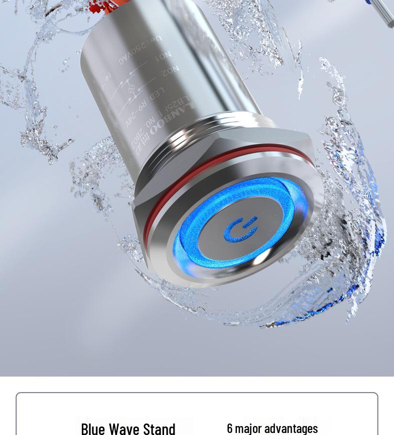 Lanbo 25F1 Hochstrom-Metalldrucktaster 20A, IP68 Wasserdicht, Kontrollleuchte, Edelstahl, Selbstverriegelnd, Rückstellung.