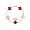 Bracciale da donna di alta qualità in oro rosa 18k, laser bianco, madreperla, calcedonio rosso, 15mm, quadrifoglio, cinque fiori