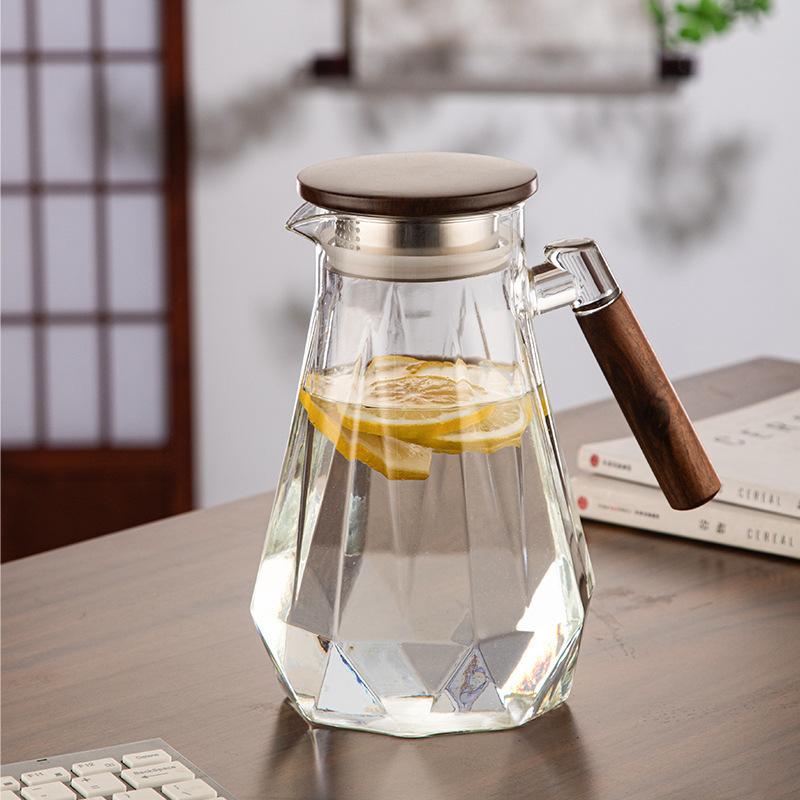 Diamond Cold Water Kettle Household Hospitality Walnut Large Capacity Cold Water Kettle Juice High Borosilicate Glass Cold Water Kettle