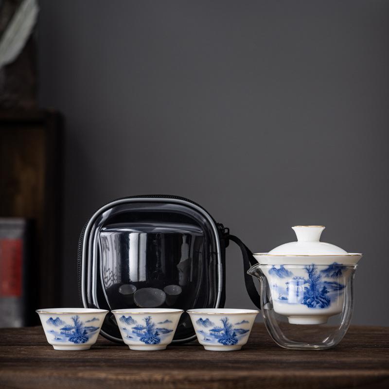 Ceramic Suet Jade Porcelain Portable Travel Tea Set White Souvenir Business Gift