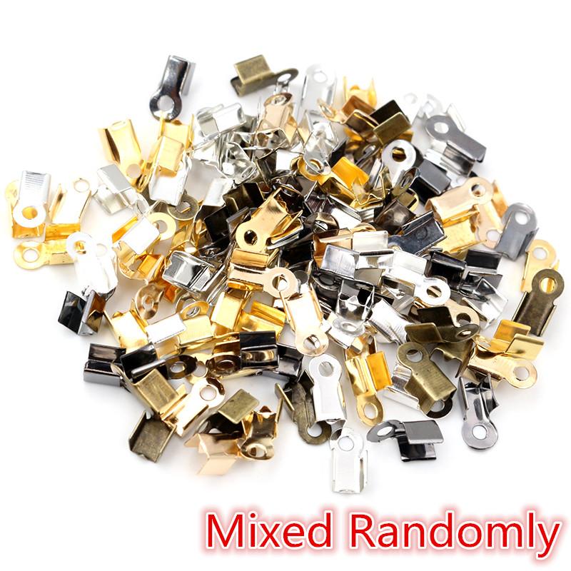 200pcs/lot Cove Clasps Cord End Caps String Ribbon Leather Clip Tip Fold Crimp Bead Connectors For DIY Jewelry Making Findings