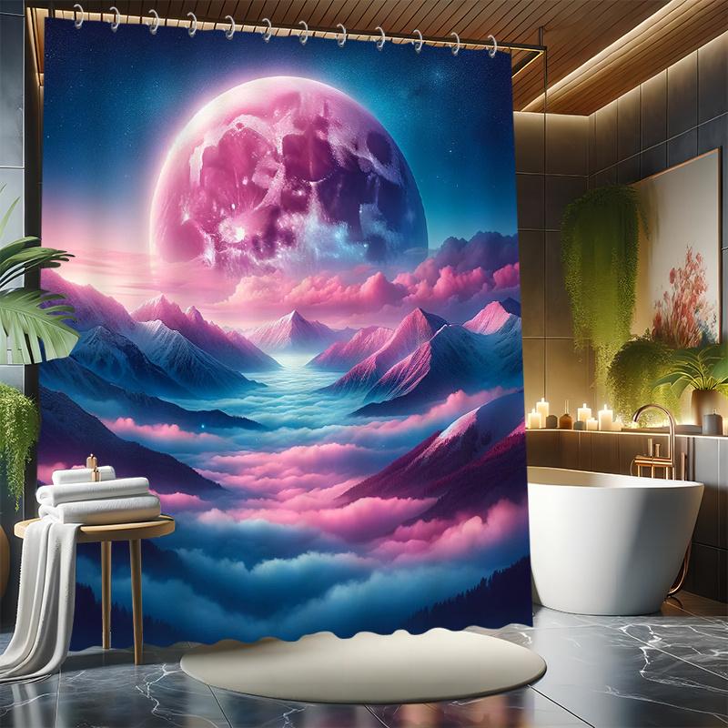 Interstellar Moon Shower Curtain Set - Sci-Fi Scene, Beautiful Lunar Imagery, Waterproof Polyester, Modern Bathroom Decor W90XH180cm