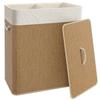 2 Section Laundry Basket with Lid, 100L Bamboo Laundry Hamper with Handles, Removable and Washable Liner, Brown