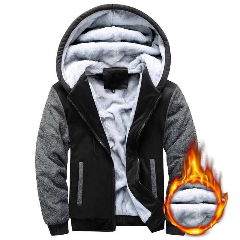 Autumn Winter Men's Casual Sports Suit Hooded Cardigan Plus Velvet Jacket Thick Sweater