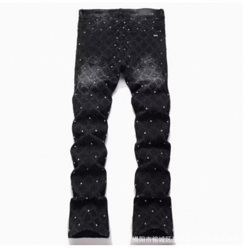 Mens Black Slim Fit Stretch Denim Jeans With Embroidery Detail Flared Leg Mid-Rise Teens Young Adults 2025