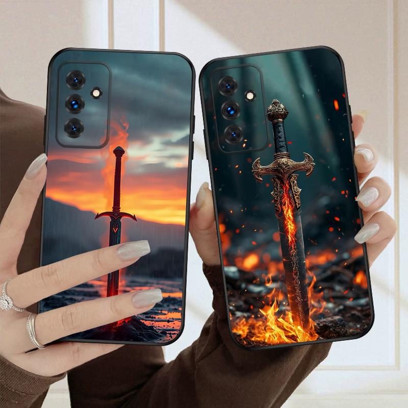Ein Schwert mit Feuer Für Samsung S20FE S 21 22 23 FE 24 Plus 25 Ultra Galaxy M23 32 34 35 52 53 54 55 5G Silikon Weiche Handyhülle